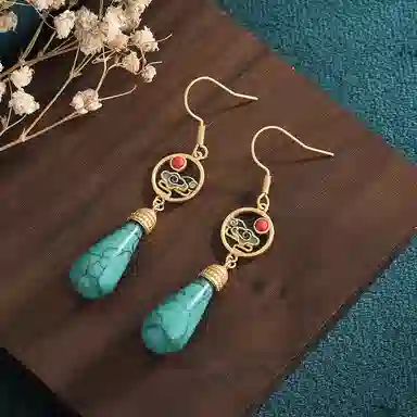 彤彤兔 国风珐琅彩绘复古风 铜 耳环 女款