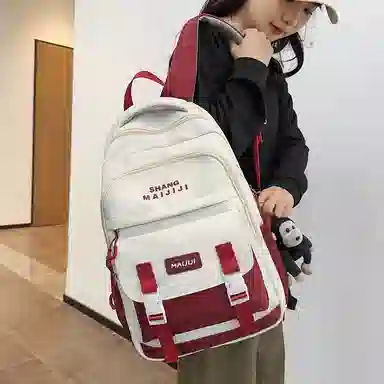 彤彤兔 美式复古撞色百搭 尼龙 双肩包 男女同款情侣款 黑色/蓝色/白红/卡其