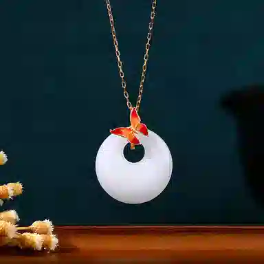 彤彤兔 国潮风小众珐琅渐变工艺蝴蝶平安扣古风 铜 项链 女款