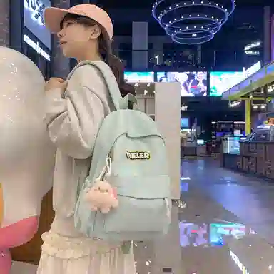 德力熊 纯色简约大容量拉链开合 尼龙布 双肩包 常规 男女同款情侣款 红/绿/蓝/白/黄/黑