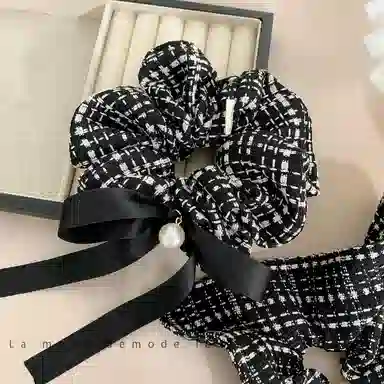彤彤兔 韩版小香风大肠黑白格子粗线条头花扎马尾发绳发饰 布艺 发圈 女款