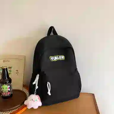 德力熊 纯色简约大容量拉链开合 尼龙布 双肩包 常规 男女同款情侣款 红/绿/蓝/白/黄/黑