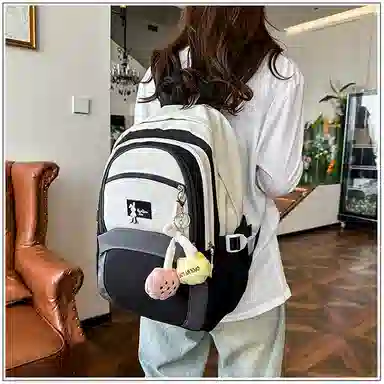 彤彤兔 撞色设计简约 尼龙 书包背包双肩包 女款 粉色/绿色/黑色