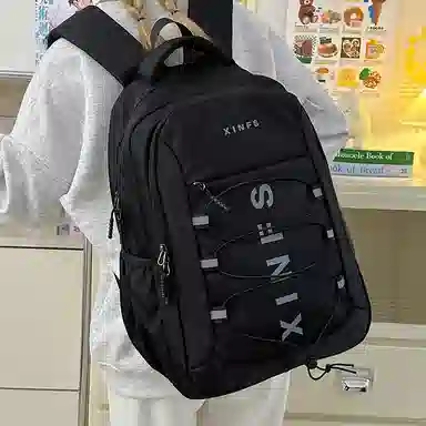 彤彤兔 轻便时尚 尼龙 背包双肩包 男女同款情侣款 灰色/黑色