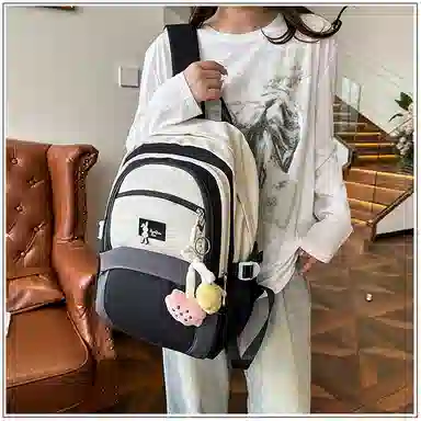 彤彤兔 撞色设计简约 尼龙 书包背包双肩包 女款 粉色/绿色/黑色