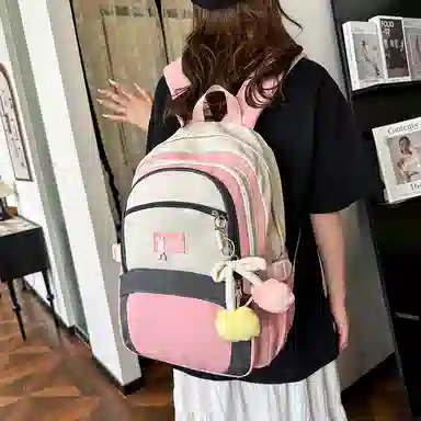 彤彤兔 撞色设计简约 尼龙 书包背包双肩包 女款 粉色/绿色/黑色