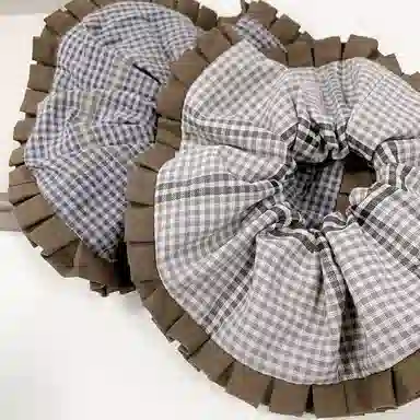 彤彤兔 韩式复古学院风棕色格子大肠小众气质后脑勺扎 布艺 发圈 女款