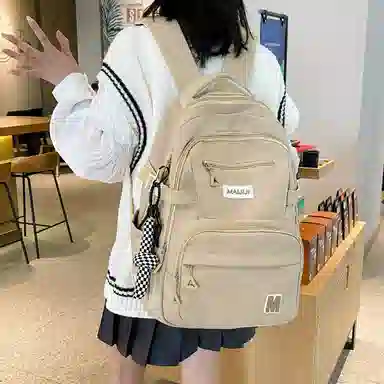 彤彤兔 纯色简约背包韩版 尼龙 双肩包 常规 女款 米白色/黑色/红色/卡其色/灰色