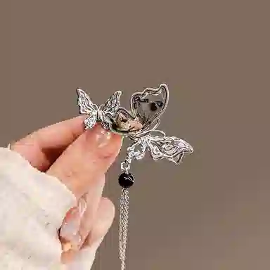 彤彤兔 中式小众水墨蝴蝶鸭嘴夹子气质侧边刘海夹古风配饰 发夹 女款