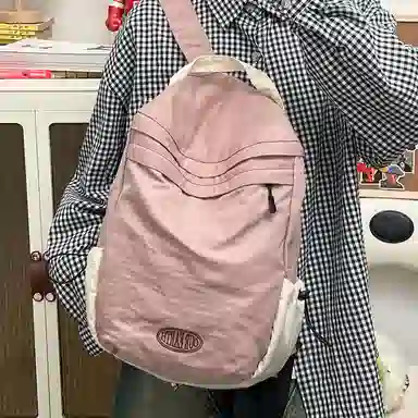 彤彤兔 纯色简约百搭 水洗布 双肩包背包 男女同款情侣款 藕色/绿色