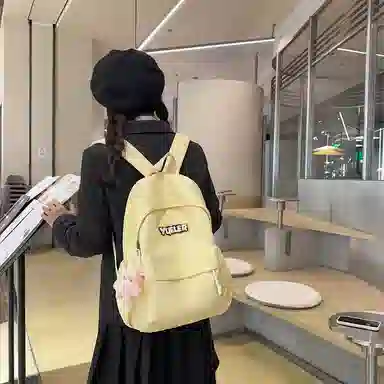 德力熊 纯色简约大容量拉链开合 尼龙布 双肩包 常规 男女同款情侣款 红/绿/蓝/白/黄/黑