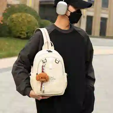 彤彤兔 日常时尚百搭 牛津布 双肩包 男女同款情侣款 黑色/绿色/红色/米色