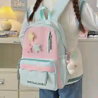 彤彤兔 大容量简约 涤纶 双肩包 女款 粉色/紫色/黑色/蓝色/绿色/卡其色