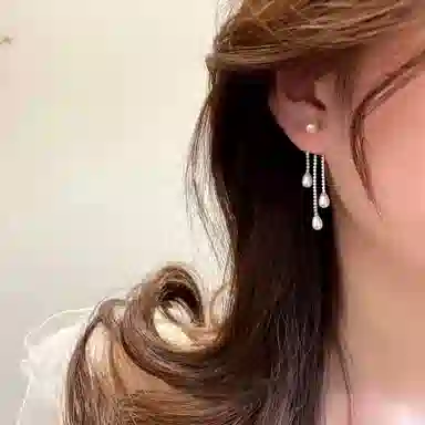 彤彤兔    轻奢珍珠流苏耳钉小众水滴珍珠耳环优雅温柔百搭气质耳饰