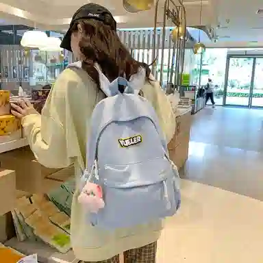 德力熊 纯色简约大容量拉链开合 尼龙布 双肩包 常规 男女同款情侣款 红/绿/蓝/白/黄/黑