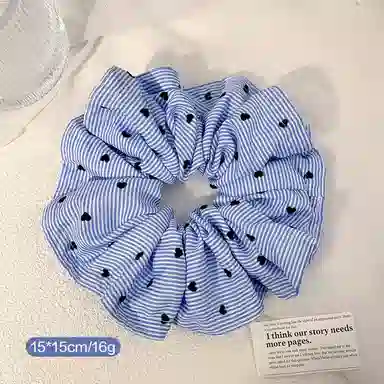 彤彤兔 法式花朵皱褶条纹大肠小众设计百搭绑头发 布艺 发圈 女款