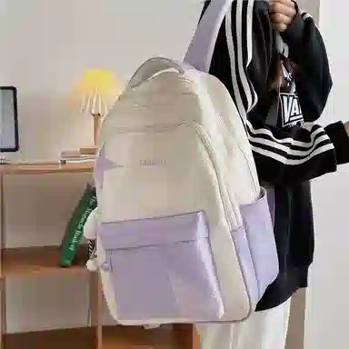 彤彤兔 撞色拼接 尼龙 双肩包 女款 紫色\蓝色\黑色\黄色\卡其色