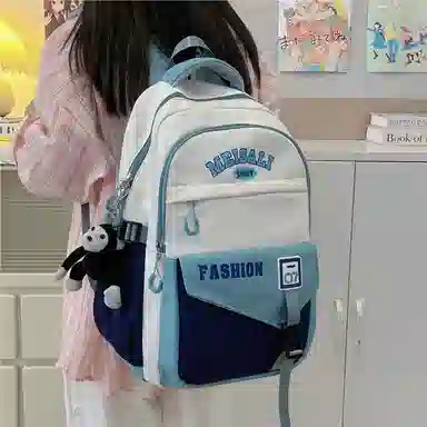 彤彤兔 韩版百搭撞色时尚 尼龙 双肩包 男女同款情侣款 卡其色\蓝色配红色\黄棕色\白配绿\黑色