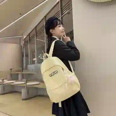 德力熊 纯色简约大容量拉链开合 尼龙布 双肩包 常规 男女同款情侣款 红/绿/蓝/白/黄/黑