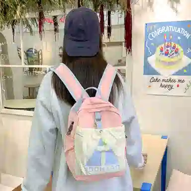 德力熊 可爱撞色轻便 尼龙 双肩包 常规 女款 墨绿色/绿色/卡其色/粉色/藏蓝色