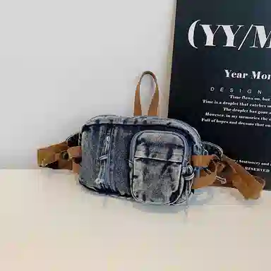 德力熊 复古百搭小众设计时尚轻便 牛仔布 腰包 常规 男女同款情侣款 多色