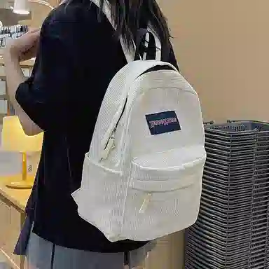 德力熊 时尚轻便大容量拉链开合 尼龙 书包背包双肩包 常规 男女同款情侣款 米白色/黑色/深棕/绿色