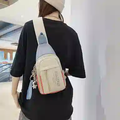 德力熊 休闲百搭韩版撞色简约时尚 尼龙 胸包 常规 男女同款情侣款 克莱因蓝/桔/浅灰/黑