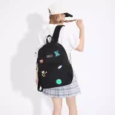 彤彤兔 潮流时尚印花学生书包大容量 牛津纺 双肩包 男女同款情侣款 黑色