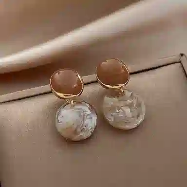 彤彤兔 咖啡色滴油纽扣 合金 耳环 女款