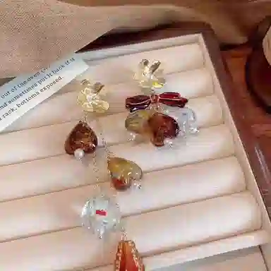 彤彤兔 不对称花朵流苏耳钉女复古港风美拉德气质长款高级感轻奢 合金 耳环 女款