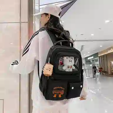 彤彤兔 简约时尚 尼龙 双肩包 女款 米白色\黄色\蓝色\黑色