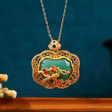 彤彤兔 中式挂坠梅鹊报春如意长命锁 铜 项链 女款