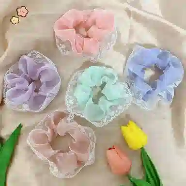 彤彤兔 韩版清新蕾丝花边大肠夏日甜美百搭气质马尾 网纱 发圈 女款