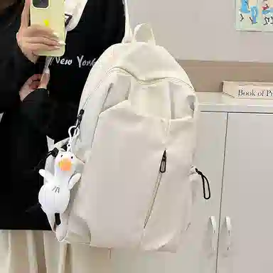 彤彤兔   简约纯色森系校园 尼龙 双肩包 大号 男女同款情侣款 多色