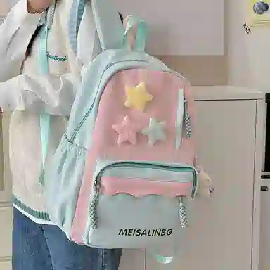 彤彤兔 大容量简约 涤纶 双肩包 女款 粉色/紫色/黑色/蓝色/绿色/卡其色