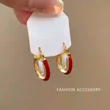 彤彤兔 复古安可拉红撞色几何圆圈耳扣小众秋冬气质 铜 耳环 女款