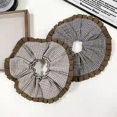 彤彤兔 韩式复古学院风棕色格子大肠小众气质后脑勺扎 布艺 发圈 女款