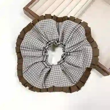 彤彤兔 韩式复古学院风棕色格子大肠小众气质后脑勺扎 布艺 发圈 女款