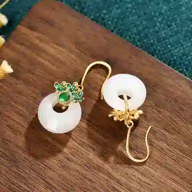 彤彤兔 宫廷风旗袍汉服花团锦簇平安扣复古 合成玉石 耳环 女款