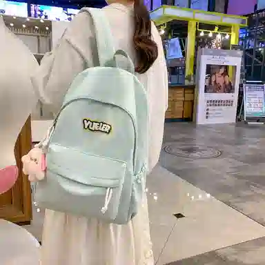 德力熊 纯色简约大容量拉链开合 尼龙布 双肩包 常规 男女同款情侣款 红/绿/蓝/白/黄/黑