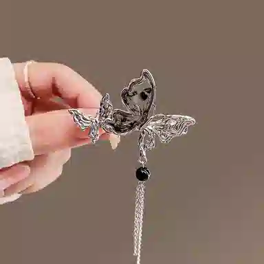 彤彤兔 中式小众水墨蝴蝶鸭嘴夹子气质侧边刘海夹古风配饰 发夹 女款