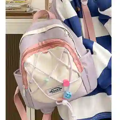 彤彤兔 小清新少女百搭 尼龙 双肩包 男女同款情侣款 白色/紫色