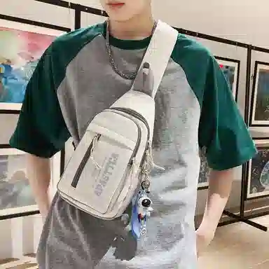 德力熊 休闲百搭韩版撞色简约时尚 尼龙 胸包 常规 男女同款情侣款 克莱因蓝/桔/浅灰/黑