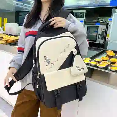 彤彤兔   韩版森系大容量四件套时尚百搭 尼龙 双肩包组合装 男女同款情侣款 粉色/绿色/紫色/黑色/蓝色