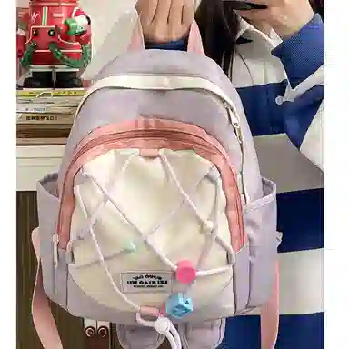 彤彤兔 小清新少女百搭 尼龙 双肩包 男女同款情侣款 白色/紫色