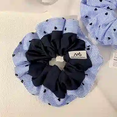 彤彤兔 法式花朵皱褶条纹大肠小众设计百搭绑头发 布艺 发圈 女款