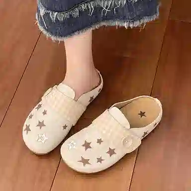 韩系小众法式复古可爱涂鸦设计外穿通勤百搭一脚蹬勃肯鞋 女款