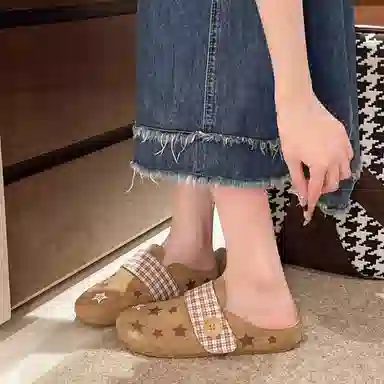 韩系小众法式复古可爱涂鸦设计外穿通勤百搭一脚蹬勃肯鞋 女款