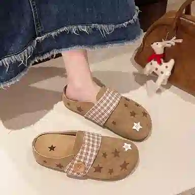 韩系小众法式复古可爱涂鸦设计外穿通勤百搭一脚蹬勃肯鞋 女款