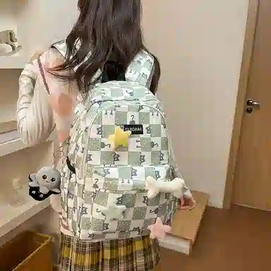 泰克森 时尚大容量休闲 尼龙 双肩包 男女同款情侣款 黑色/粉红色/卡其色/绿色